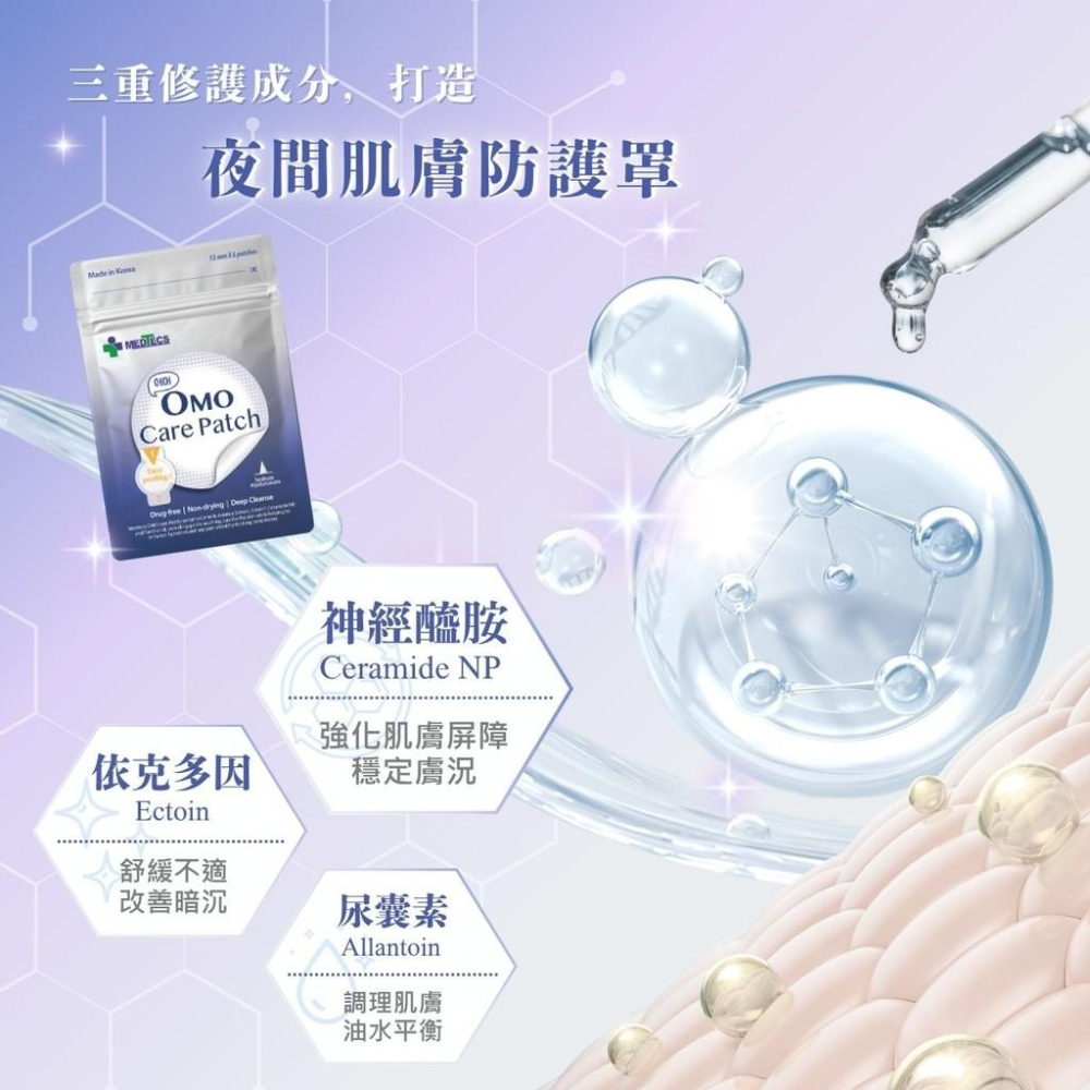 【美德醫療 OMO喔萌晶鑽夜間修護貼】13mm * 6顆 韓國製 夜間星鑽修護 痘痘貼 神經醯胺3型 依克多因 尿囊素-細節圖4