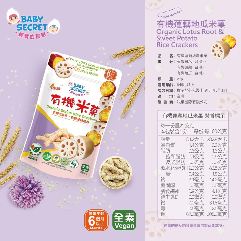 【牧菓 寶寶的秘密 有機米菓 25公克/袋】6個月寶寶可食用 有機米菓 米果 嬰兒米果 台灣製造 有機蔬果 袋裝6M+-規格圖9