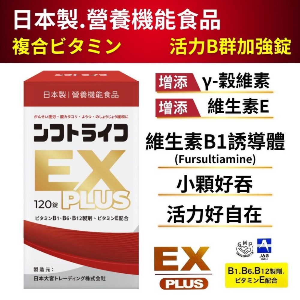 【日本製 活力B群 EX PLUS加強錠120錠】 維生素B群 γ穀維素 維生素E  強效B群 小顆好吞 日本原裝-細節圖3