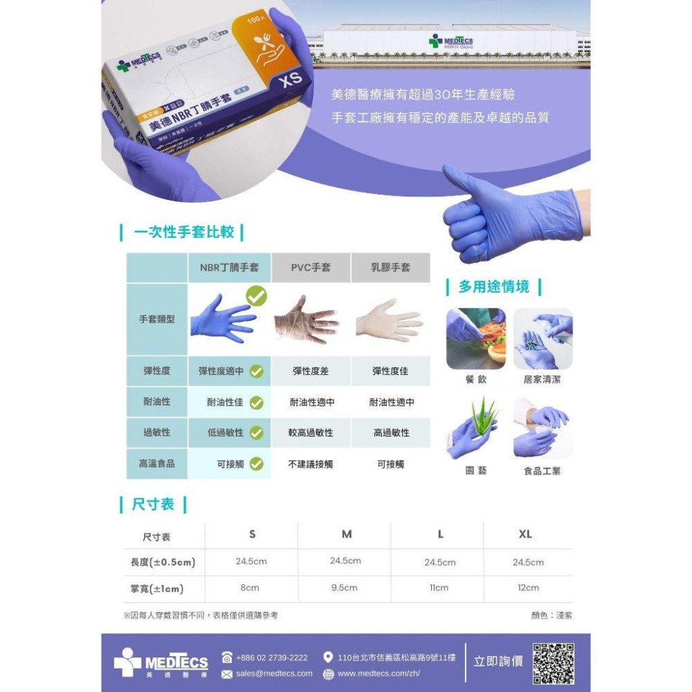【美德MEDTECS 無粉一次性丁腈手套未滅菌】食安級無粉手套 手術手套 檢驗手套 食品 餐飲 清潔 止滑 SGS認證-細節圖5