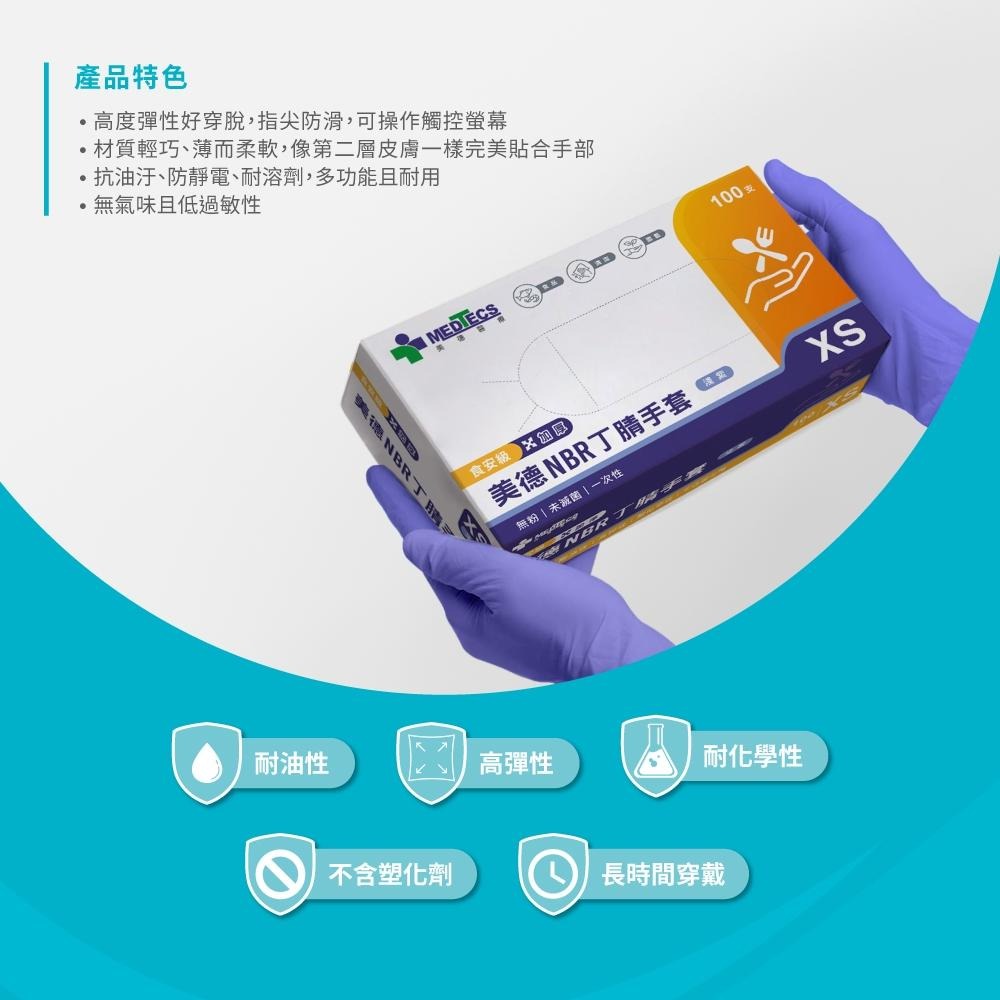 【美德MEDTECS 無粉一次性丁腈手套未滅菌】食安級無粉手套 手術手套 檢驗手套 食品 餐飲 清潔 止滑 SGS認證-細節圖7