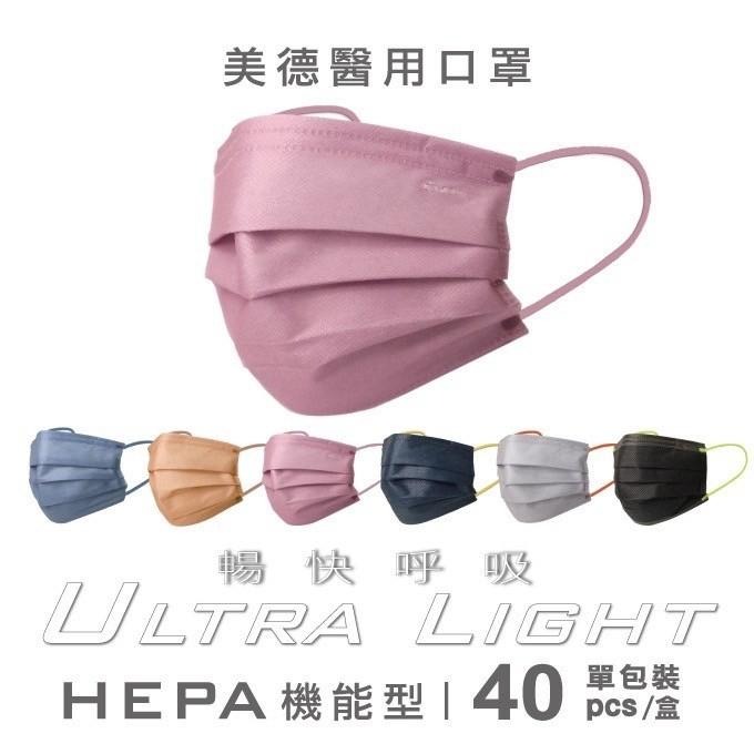 【美德MEDTECS 美德成人醫用口罩 HEPA機能型】 40片/盒單片包 平面口罩 機能運動口罩 醫用口罩 各色口罩-細節圖2