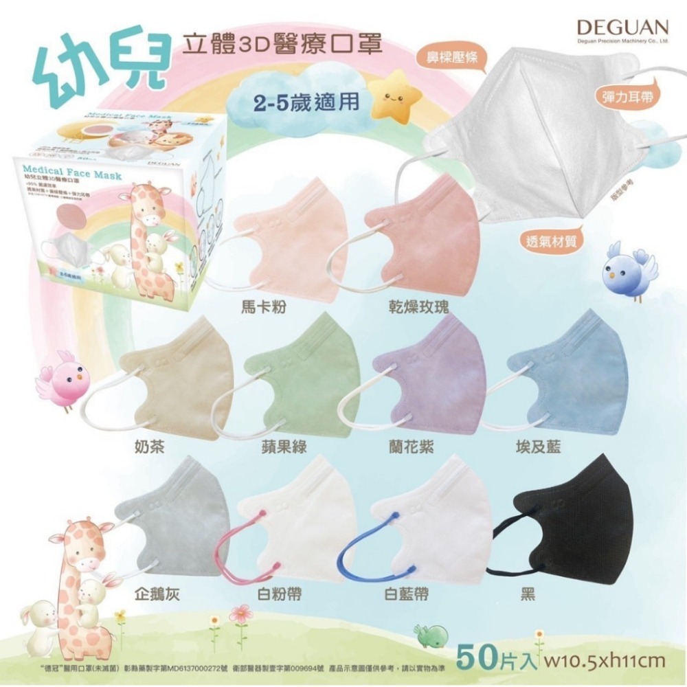 【德冠 兒童3D立體口罩】50入 大童口罩 兒童口罩 醫療口罩 兒童3D口罩 印花款-細節圖4