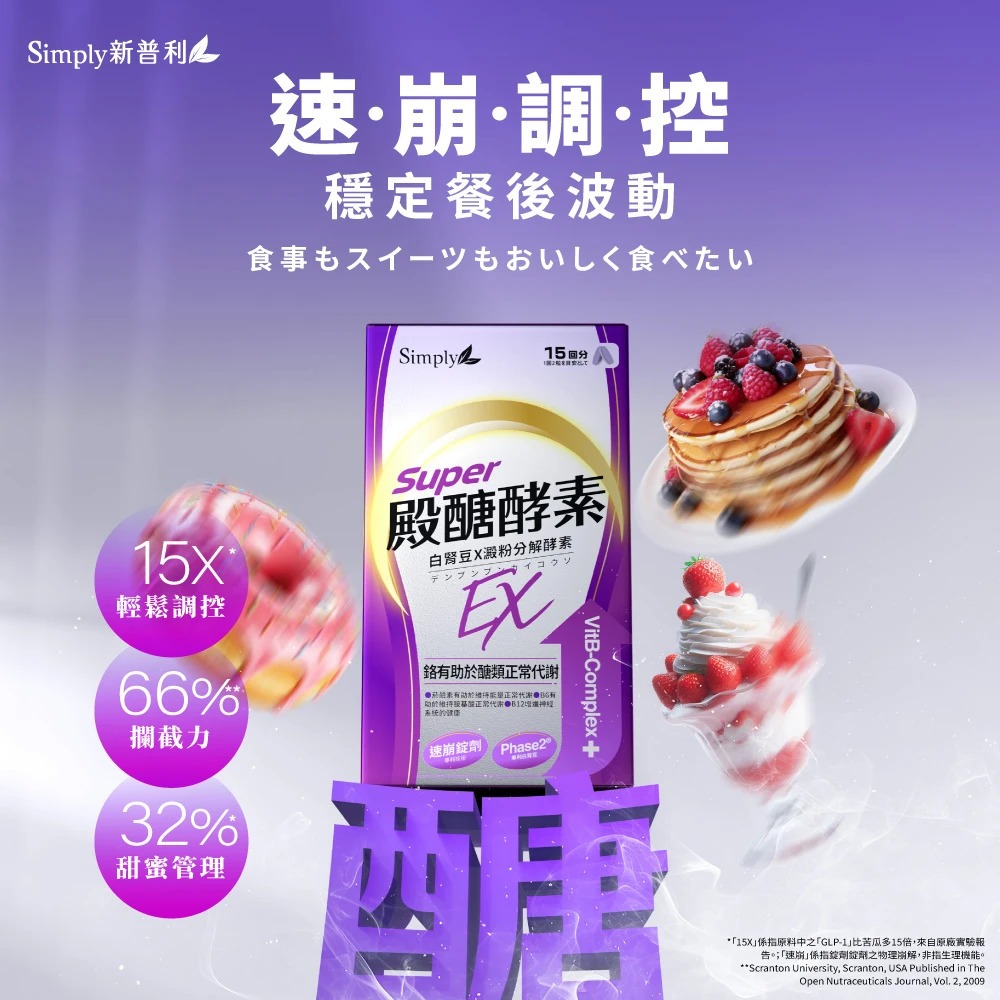 Simply 新普利殿醣酵素錠EX30錠/盒(超越苦瓜.白腎豆.桑葉.紅椿植萃)-細節圖2