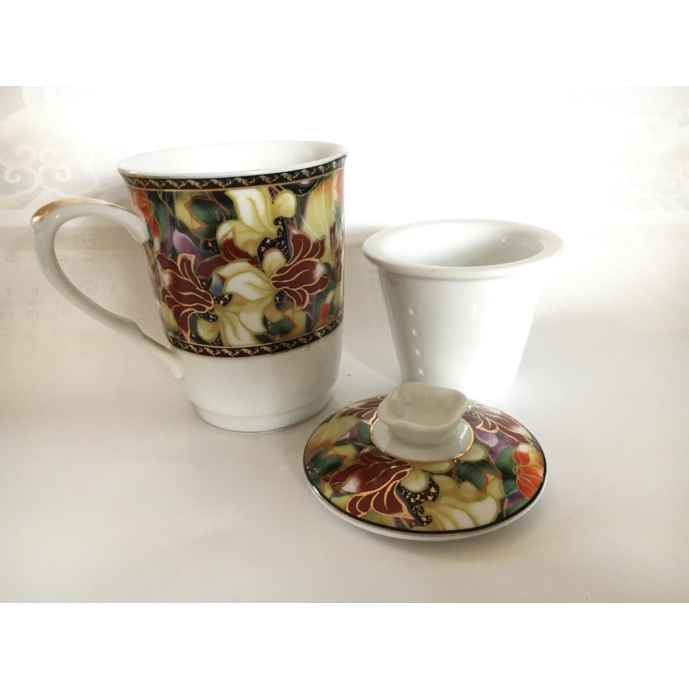 馬克杯 茶杯 附茶蓋 濾茶葉器 深情馬戲團 咖啡優雅杯盤組 咖啡杯 馬克杯 茶杯 水杯 插畫 精緻茶杯盤組-細節圖3