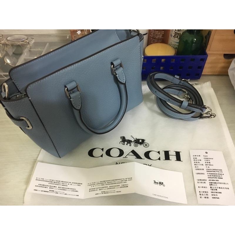 二手 Coach 手提包 MINI BLAKE CARRYALL F37635 小方包 水藍 蒂芬尼藍 真皮 牛皮-細節圖6