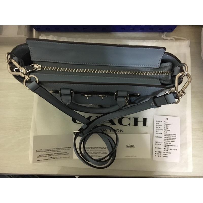 二手 Coach 手提包 MINI BLAKE CARRYALL F37635 小方包 水藍 蒂芬尼藍 真皮 牛皮-細節圖7