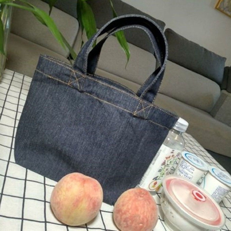 🍀HAO🍀日常百搭牛仔帆布手提包 ins簡約手拎袋 上班零食便當包(B07)-細節圖3