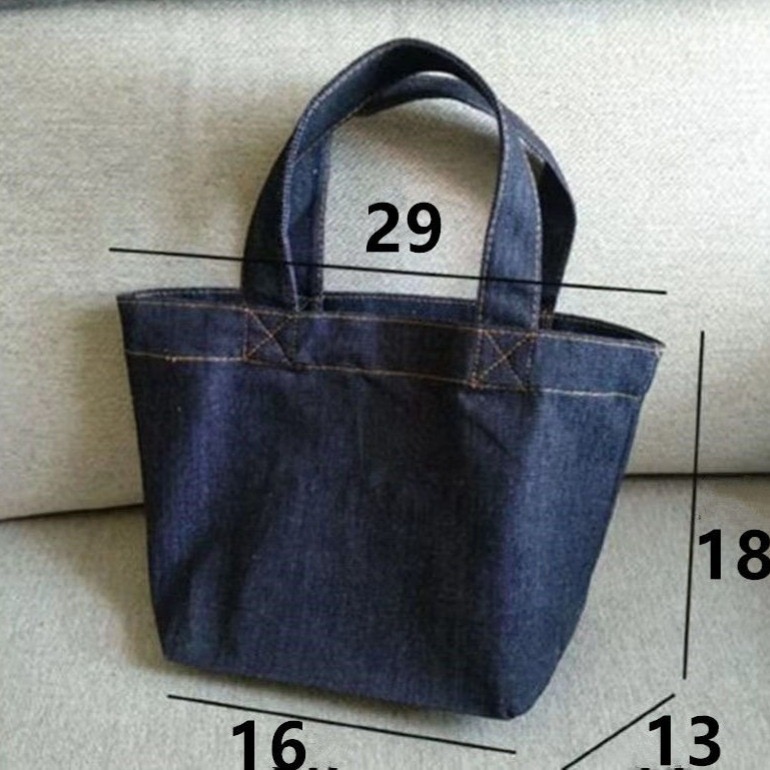 🍀HAO🍀日常百搭牛仔帆布手提包 ins簡約手拎袋 上班零食便當包(B07)-細節圖5