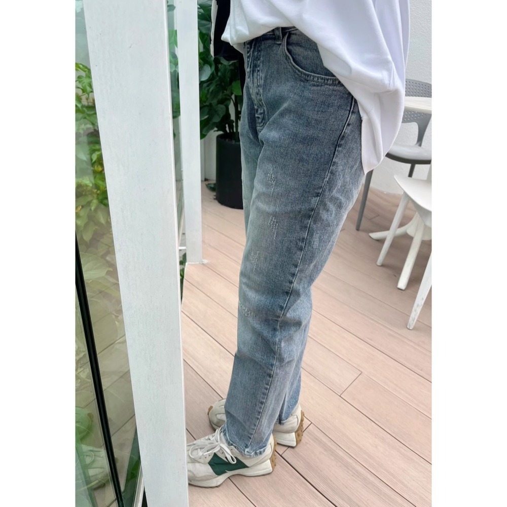 ** 台灣現貨 ** 揪in 藍灰色男友褲 男友褲 藍灰色 復古色 彈性棉質 重磅牛仔 台灣自有品牌-細節圖4