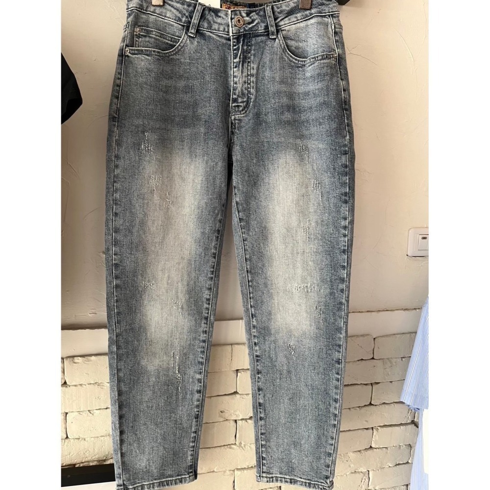 ** 台灣現貨 ** 揪in 藍灰色男友褲 男友褲 藍灰色 復古色 彈性棉質 重磅牛仔 台灣自有品牌-細節圖7