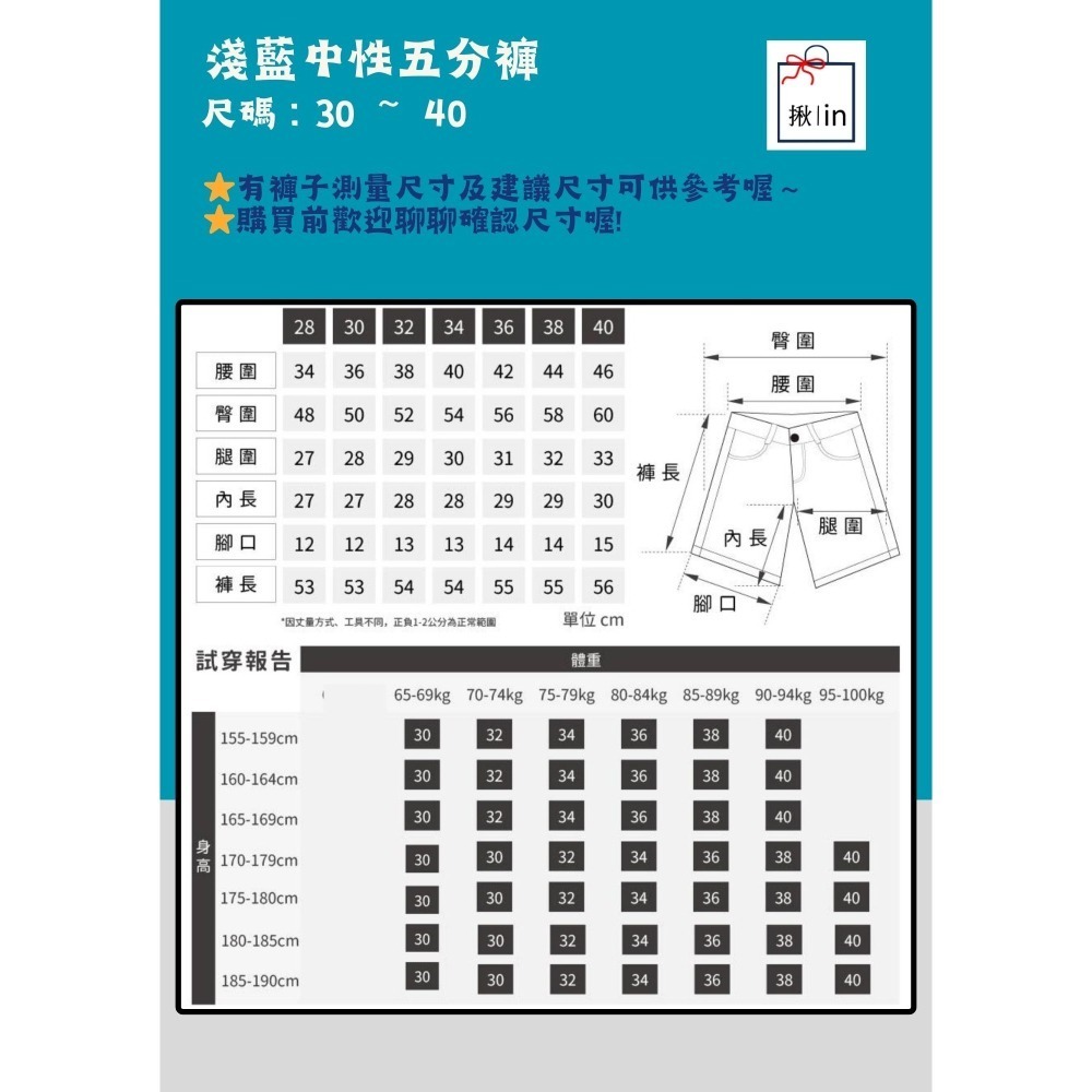 ** 台灣現貨 ** 揪in 淺藍中性五分褲 牛仔五分褲 中性 彈性 牛仔褲 刷白設計 情侶款 台灣自有品牌-細節圖8