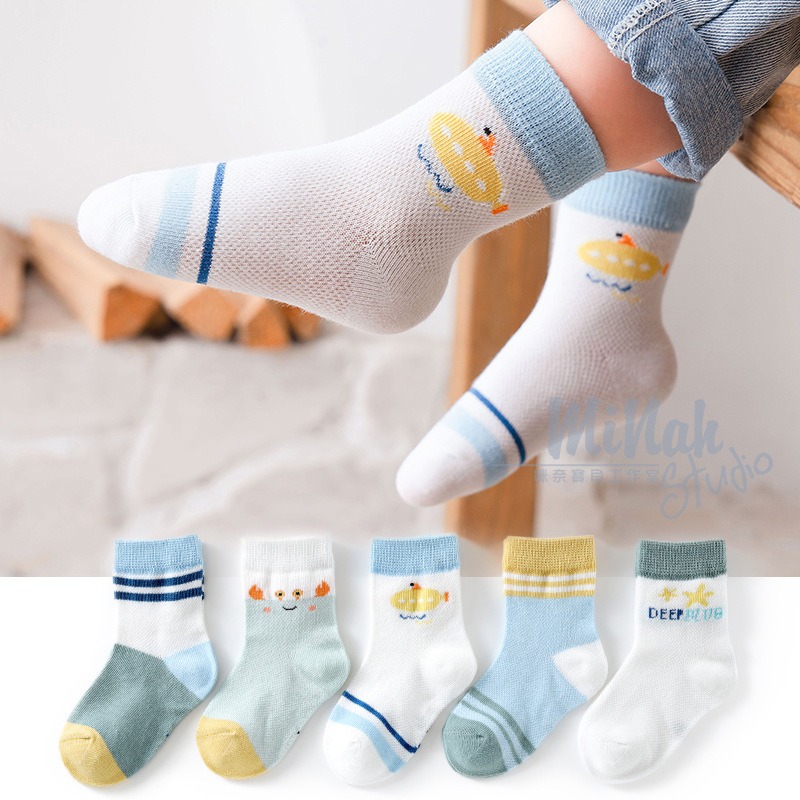 【現貨當日出貨✨】五入一組 嬰兒襪子 網眼襪 中筒襪 韓版嬰幼兒襪 男童襪 女童襪 寶寶襪 可愛襪子-細節圖11
