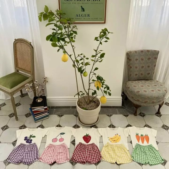 【現貨當日出貨✨】韓版小童衣服 兩件套 夏日繽紛水果套裝 居家 姊弟裝 兄妹裝 春夏裝 ins-細節圖4