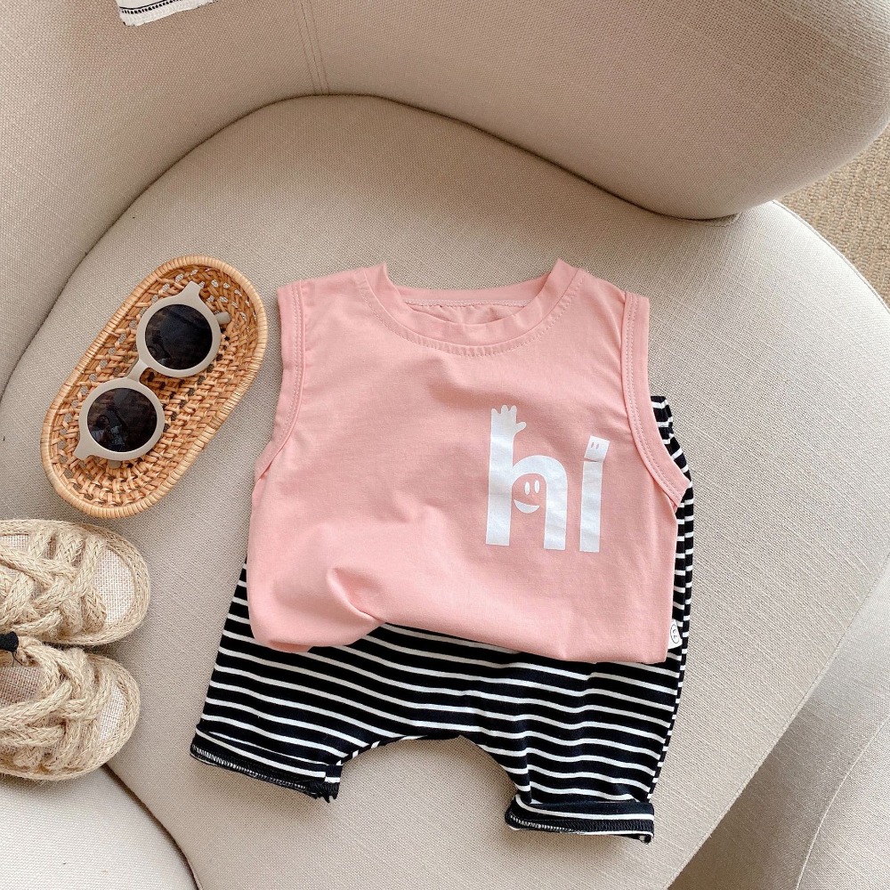 【現貨當日出貨✨】韓版小童衣服 say hi！馬卡龍無袖上衣 無袖  T恤 春夏裝 ins-細節圖2