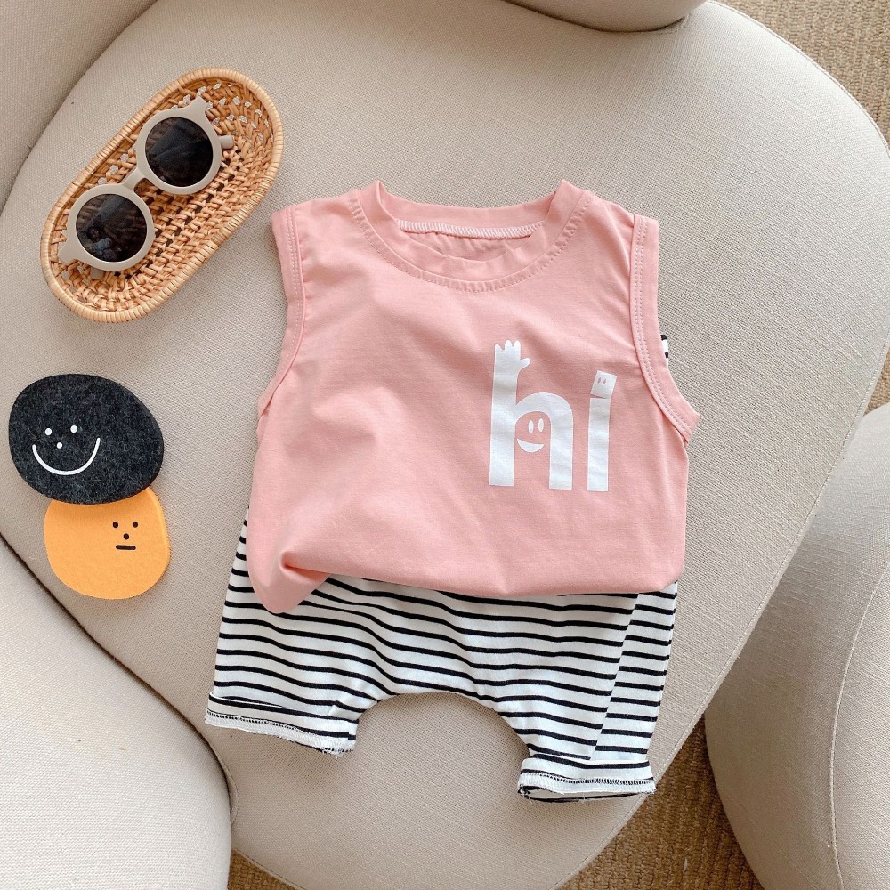 【現貨當日出貨✨】韓版小童衣服 say hi！馬卡龍無袖上衣 無袖  T恤 春夏裝 ins-細節圖3