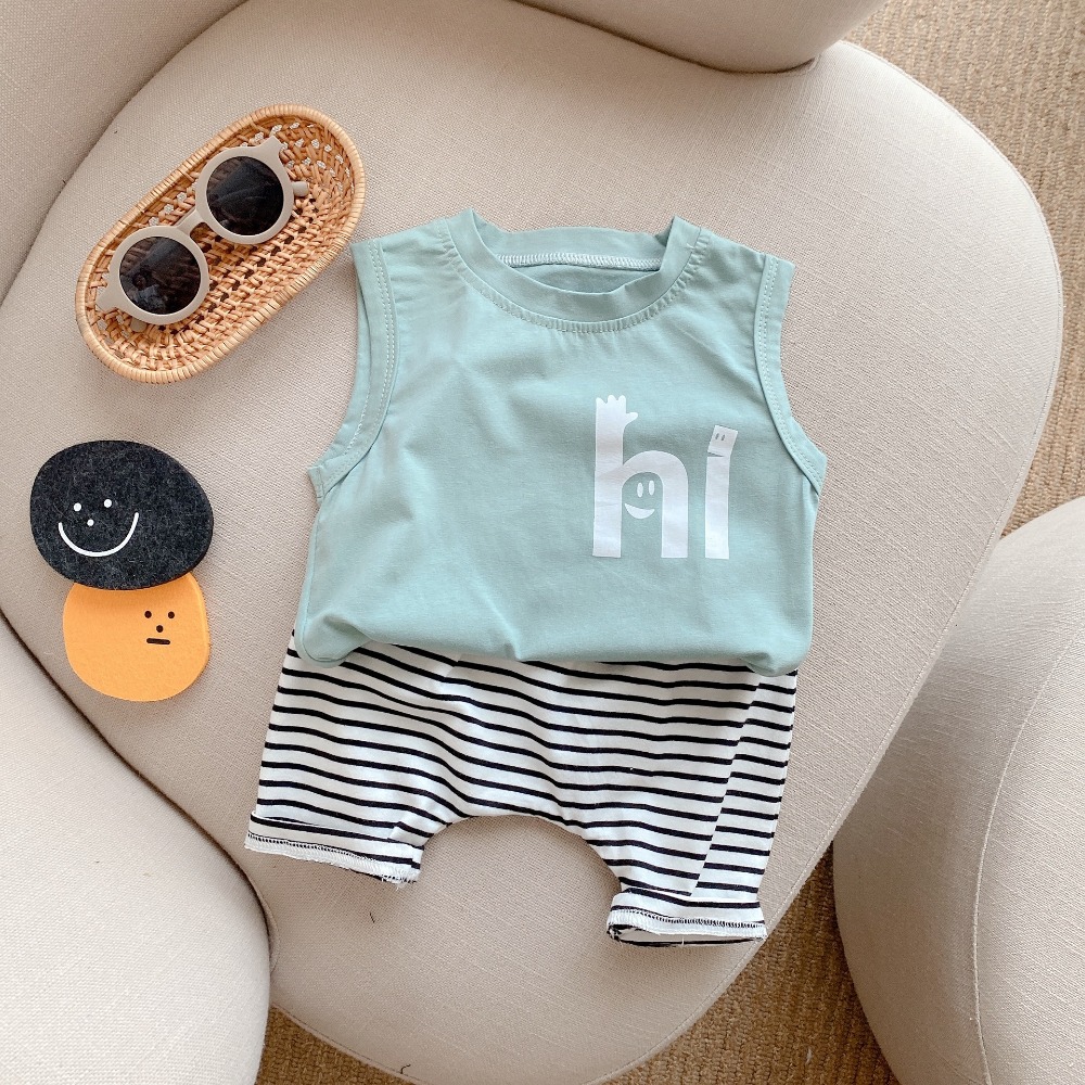 【現貨當日出貨✨】韓版小童衣服 say hi！馬卡龍無袖上衣 無袖  T恤 春夏裝 ins-細節圖4