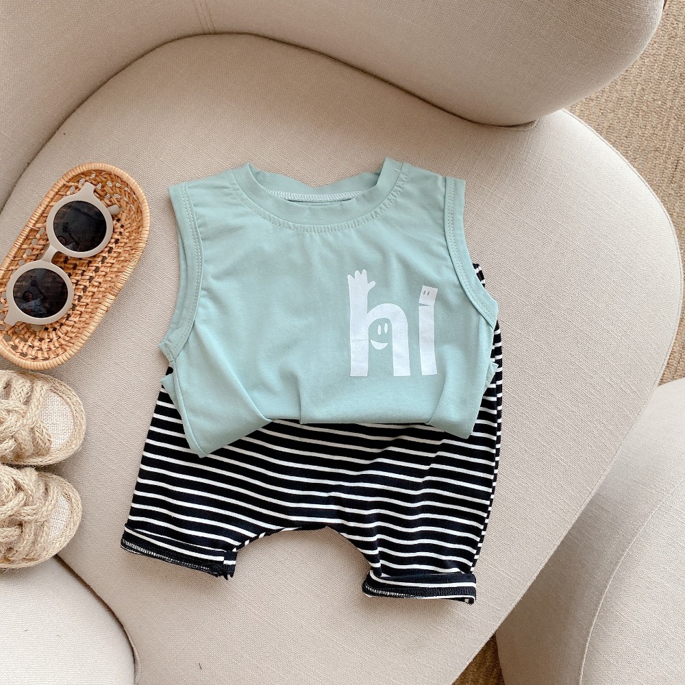 【現貨當日出貨✨】韓版小童衣服 say hi！馬卡龍無袖上衣 無袖  T恤 春夏裝 ins-細節圖5