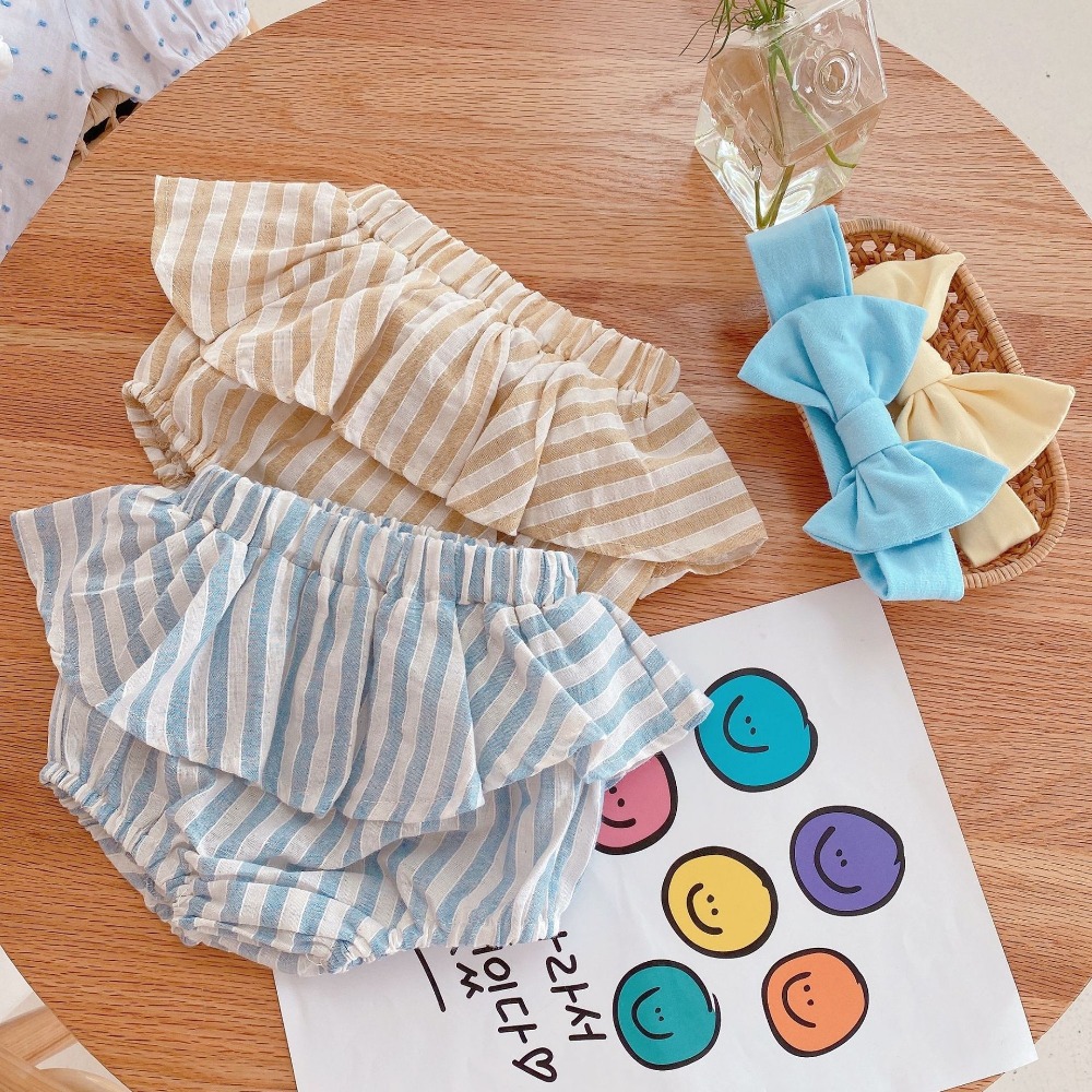 【現貨當日出貨✨】韓版小童衣服 三件套 送髮帶 蓬蓬袖荷葉領 褲裙 洋裝 女童 短袖 可愛衣服 女童 春夏裝 ins-細節圖9