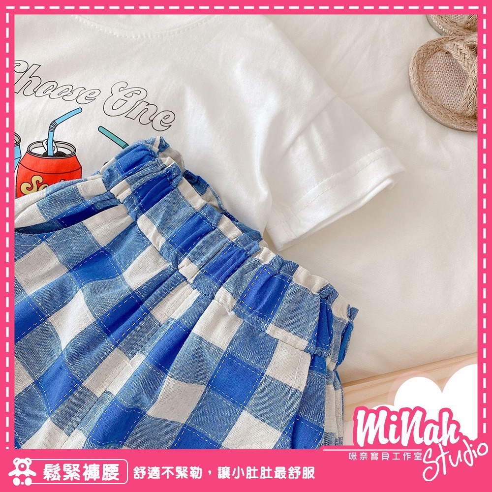 【現貨當日出貨✨】韓版小童衣服 兩件套 藍色可樂罐 T恤 居家 姊弟裝 兄妹裝 春夏裝 ins-細節圖3