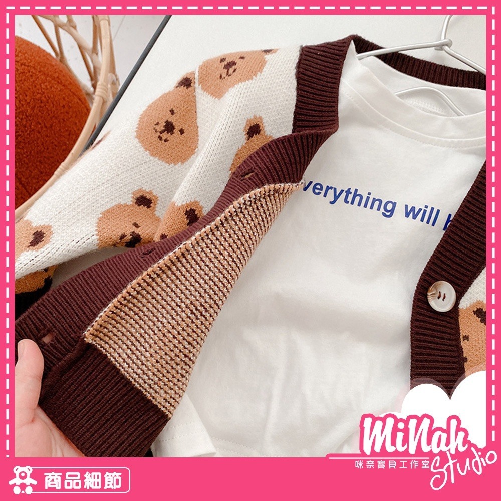 【現貨當日出貨✨】韓版小童 熊熊針織衫 毛衣外套 罩衫 保暖 秋冬裝 ins-細節圖3