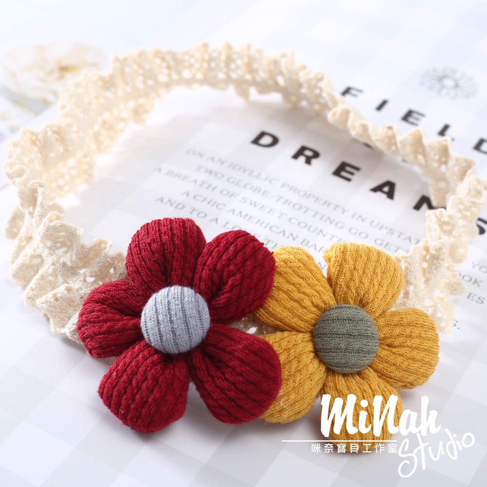 【現貨當日出貨✨】韓版幼童髮帶 針織花朵 髮帶 夢幻 蕾絲 抓周 收涎 滿月 髮箍 髮飾 嬰兒 新生兒 ins-細節圖2