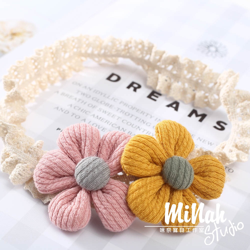 【現貨當日出貨✨】韓版幼童髮帶 針織花朵 髮帶 夢幻 蕾絲 抓周 收涎 滿月 髮箍 髮飾 嬰兒 新生兒 ins-細節圖3