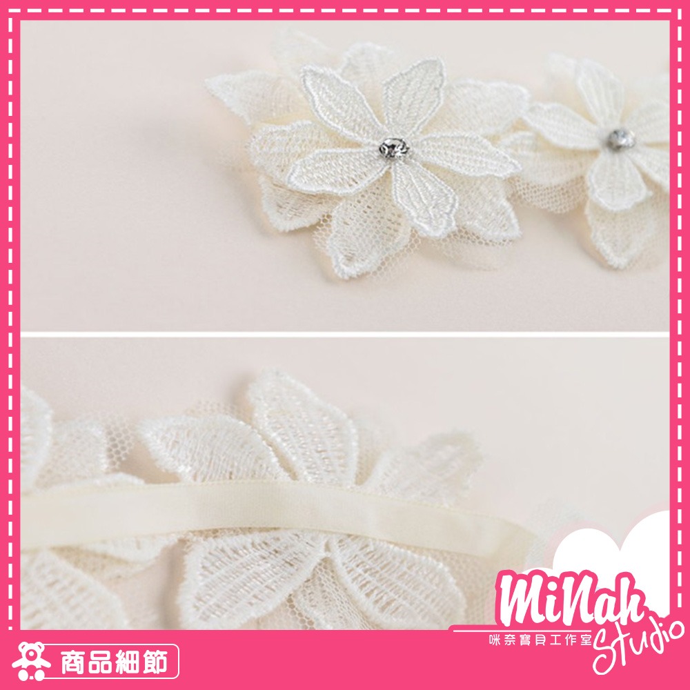 【現貨當日出貨✨】韓版幼童髮帶 蕾絲花朵髮帶 夢幻 蕾絲 抓周 收涎 滿月 髮箍 髮飾 嬰兒 新生兒 ins-細節圖2