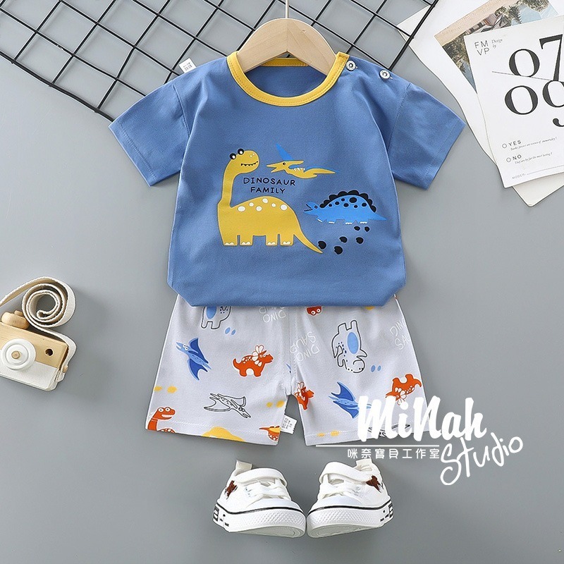 【現貨當日出貨✨】韓版小童衣服 多款 兩件套 小小恐龍套裝 休閒 開扣 居家 姊弟裝 兄妹裝 春夏裝-細節圖6