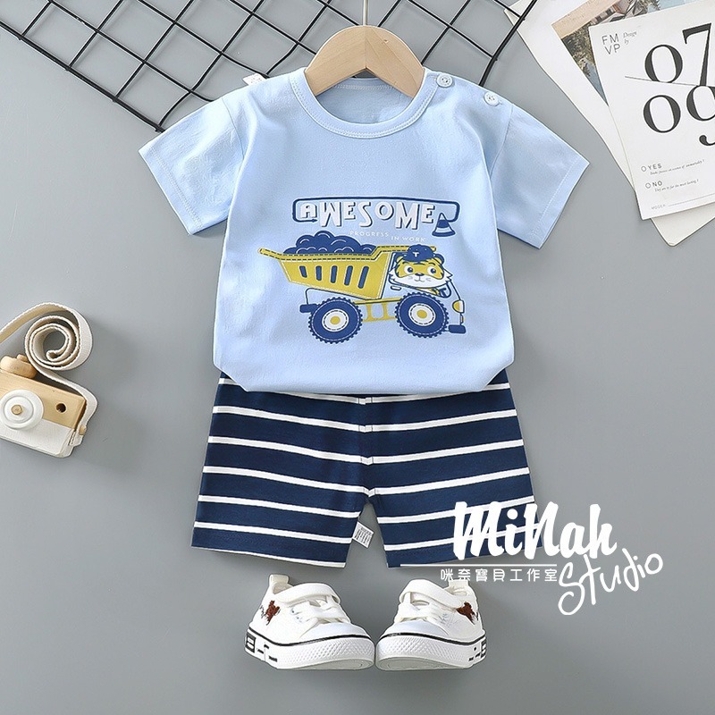 【現貨當日出貨✨】韓版小童衣服 多款 兩件套 帥氣車車套裝 休閒 開扣 居家 姊弟裝 兄妹裝 春夏裝-細節圖4