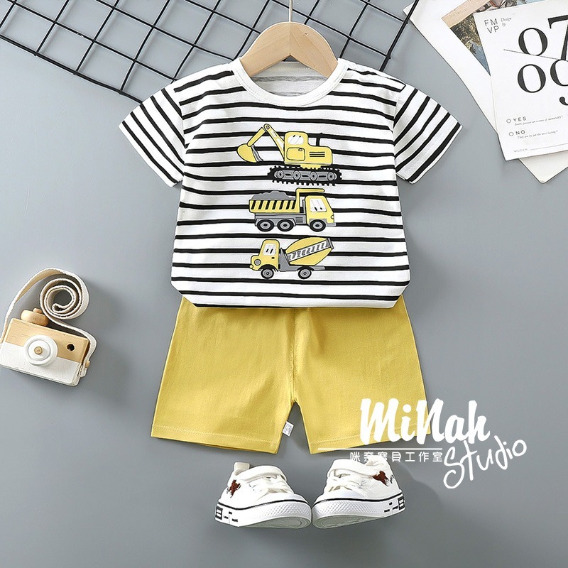 【現貨當日出貨✨】韓版小童衣服 多款 兩件套 帥氣車車套裝 休閒 開扣 居家 姊弟裝 兄妹裝 春夏裝-細節圖5