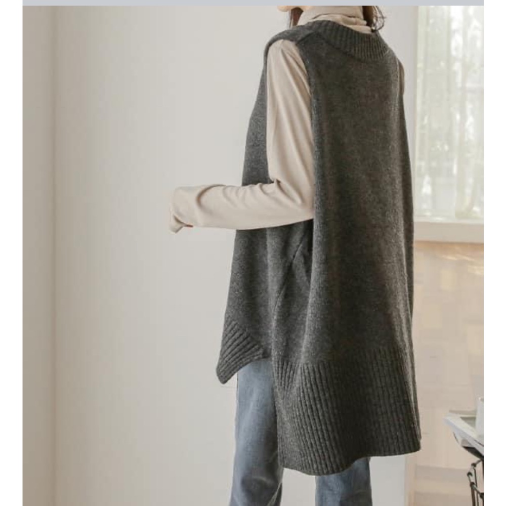 韓國高低開衩襬寬鬆針織背心-細節圖2