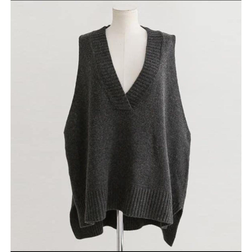 韓國高低開衩襬寬鬆針織背心-細節圖5