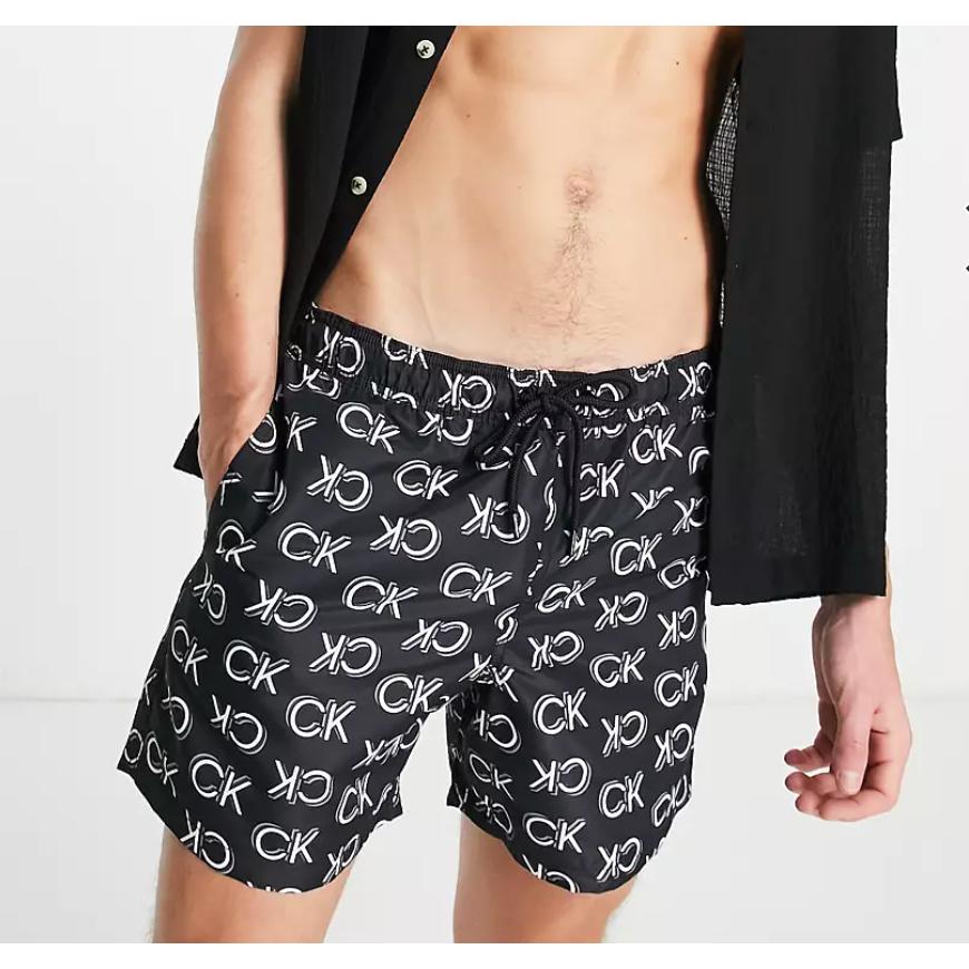 💯保證正品💯 Calvin Klein Logo 7＂  CK 黑色 成人版 短褲 海灘褲 滿版  Huang-RL-細節圖3