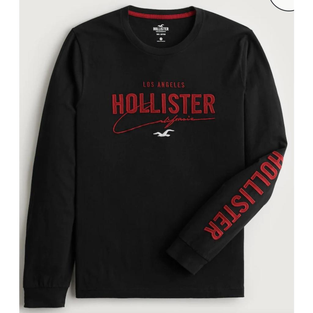 💯保證正品💯HCO Hollister 海鷗 素t 長袖 成人版 白色 黑色 LOGO 刺繡 93 【Huang-RL】-細節圖5