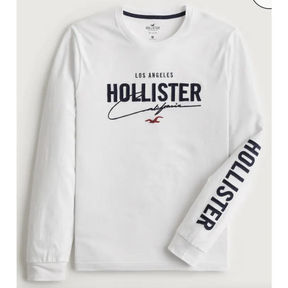 💯保證正品💯HCO Hollister 海鷗 素t 長袖 成人版 白色 黑色 LOGO 刺繡 93 【Huang-RL】-細節圖9