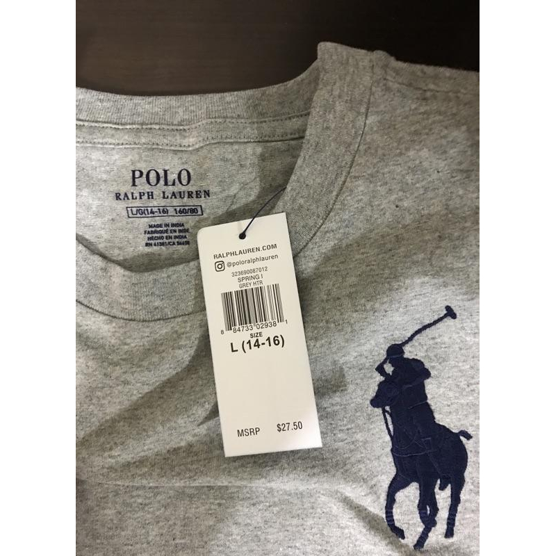 💯保證正品💯Ralph Lauren RL 素T 大馬  POLO 青年版 短袖 灰色 6【Huang-RL】™-細節圖3