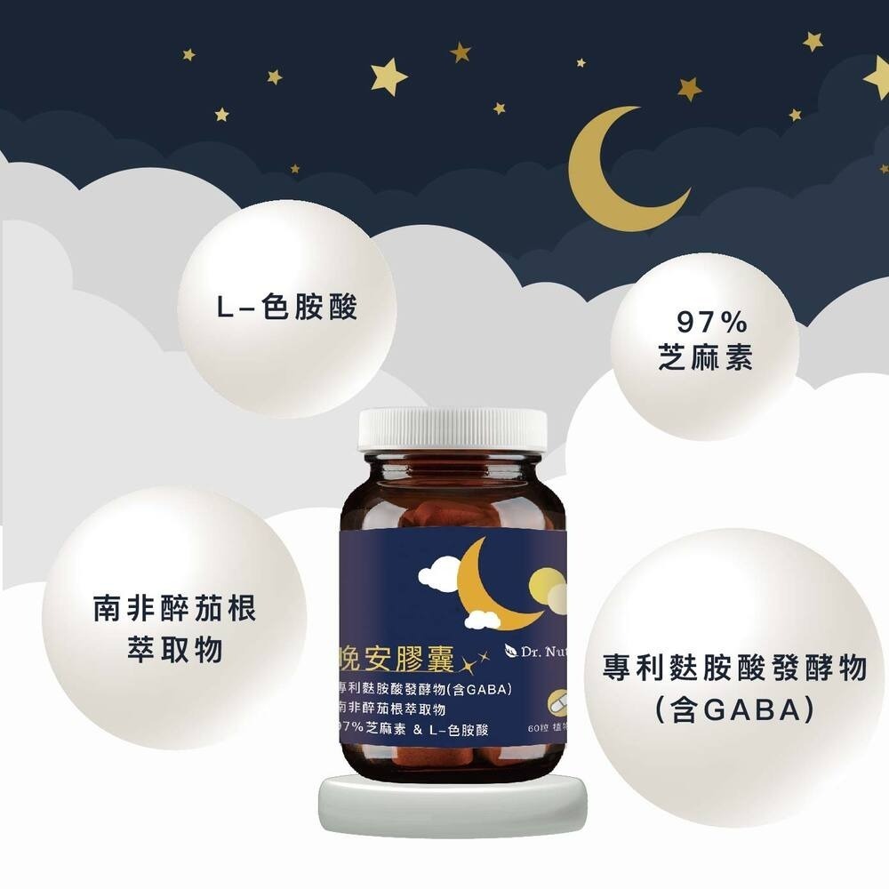 晚安膠囊｜Dr.Nutri芯漾生醫｜幫助入睡：專利麩胺酸發酵物(含GABA)＋南非醉茄根＋97% 芝麻素＋L-色胺酸-細節圖4