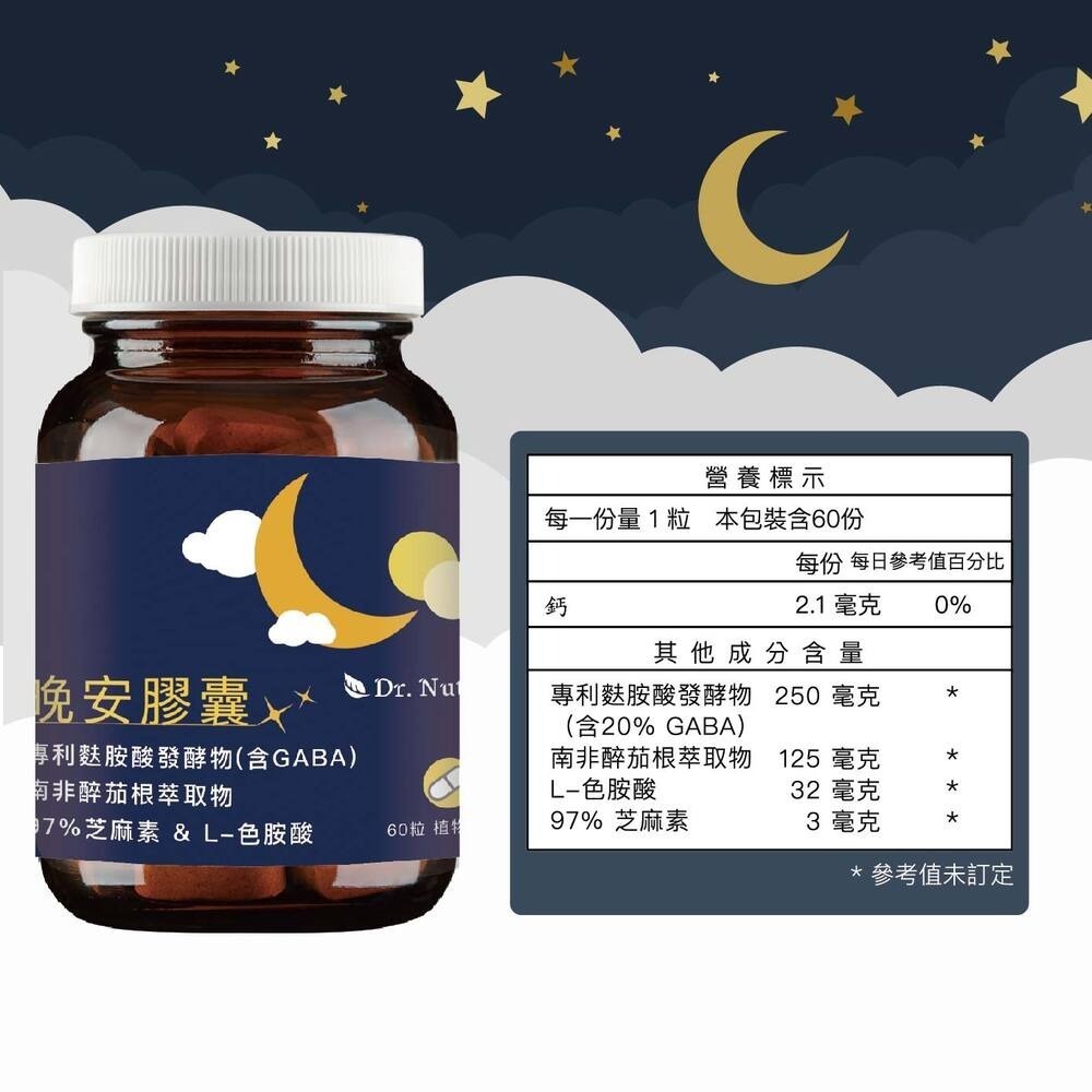晚安膠囊｜Dr.Nutri芯漾生醫｜幫助入睡：專利麩胺酸發酵物(含GABA)＋南非醉茄根＋97% 芝麻素＋L-色胺酸-細節圖5