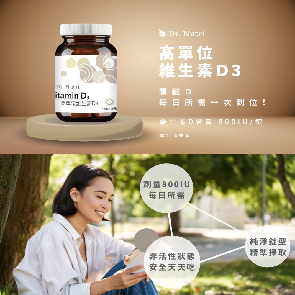 非活性高單位維生素Ｄ3(210錠)｜Dr.Nutri｜800IU羊毛脂來源｜無色素｜原價1259元-細節圖2