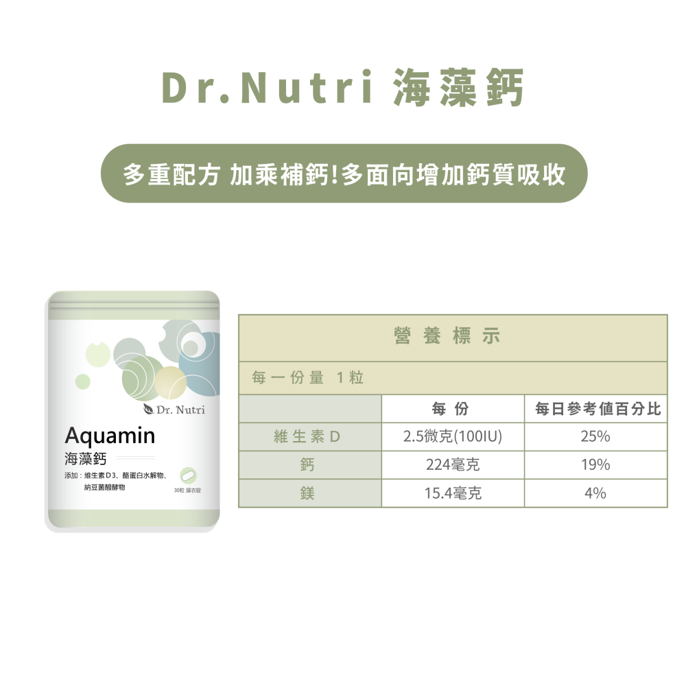 海藻鈣複合錠＋維生素Ｄ＋納豆發酵物(維生素K2）＋酪蛋白水解物｜Dr.Nutri芯漾生醫｜30粒鋁袋｜原價449元-細節圖6