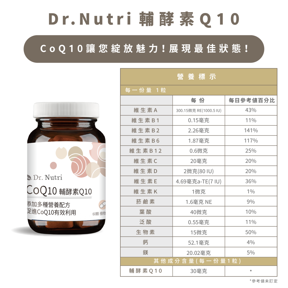 不只是CoQ10｜Dr.Nutr芯漾生醫｜12種珍貴成份：刺五加B葡聚糖＋維生素ABCDE鈣鎂｜60粒玻璃罐售1198-細節圖6