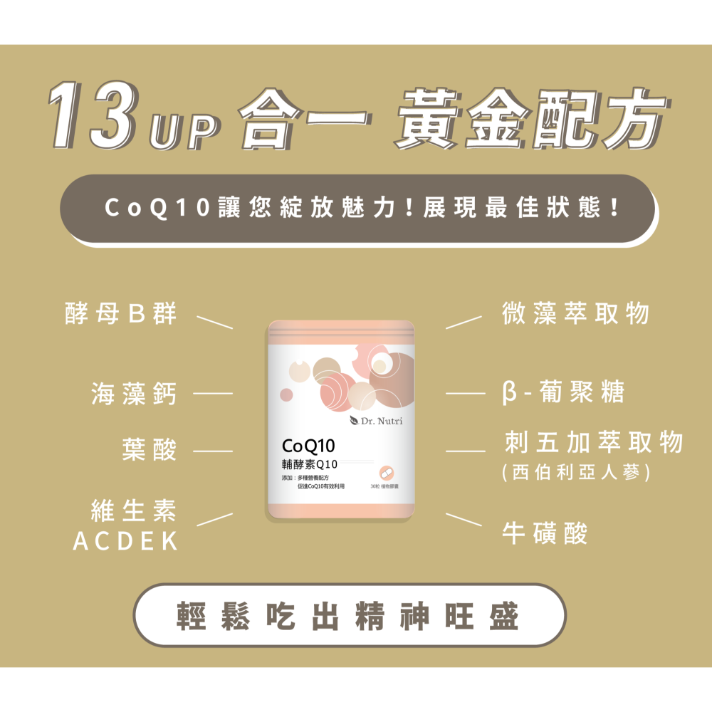 不只是CoQ10｜Dr.Nutri芯漾生醫｜12種珍貴成份：刺五加＋B-葡聚糖＋維生素ABCDE＋鈣鎂｜30粒-細節圖2