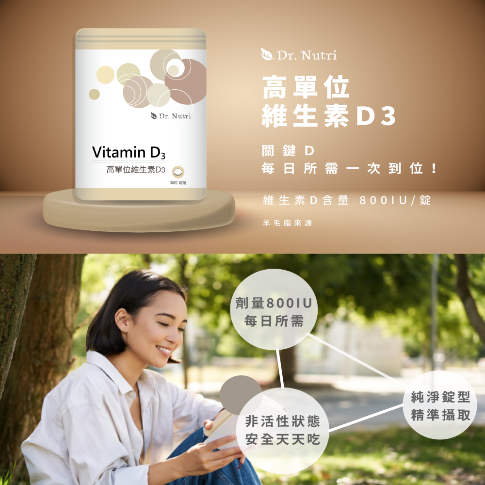 非活性高單位維生素Ｄ3(30錠)｜Dr.Nutri｜vitamin D 800IU羊毛脂來源｜無色素｜鋁袋-細節圖2