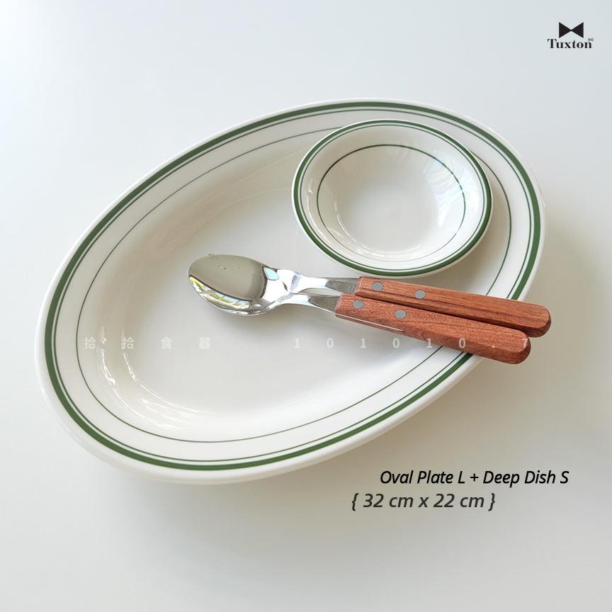 拾拾食器｜(綠線橢圓盤)美國TUXTON GREEN BAY餐具◆陶瓷盤 餐盤 早餐盤 西餐盤 長盤 現貨+預購 台灣-細節圖3