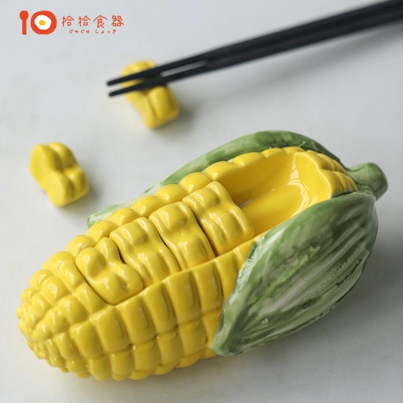拾拾食器｜日本カントリー風🌽手工玉米筷架◆陶瓷筷架 造型筷架 筷架組 筷子架 筷架 多入 禮物 日本 現貨+預購 台灣-細節圖7