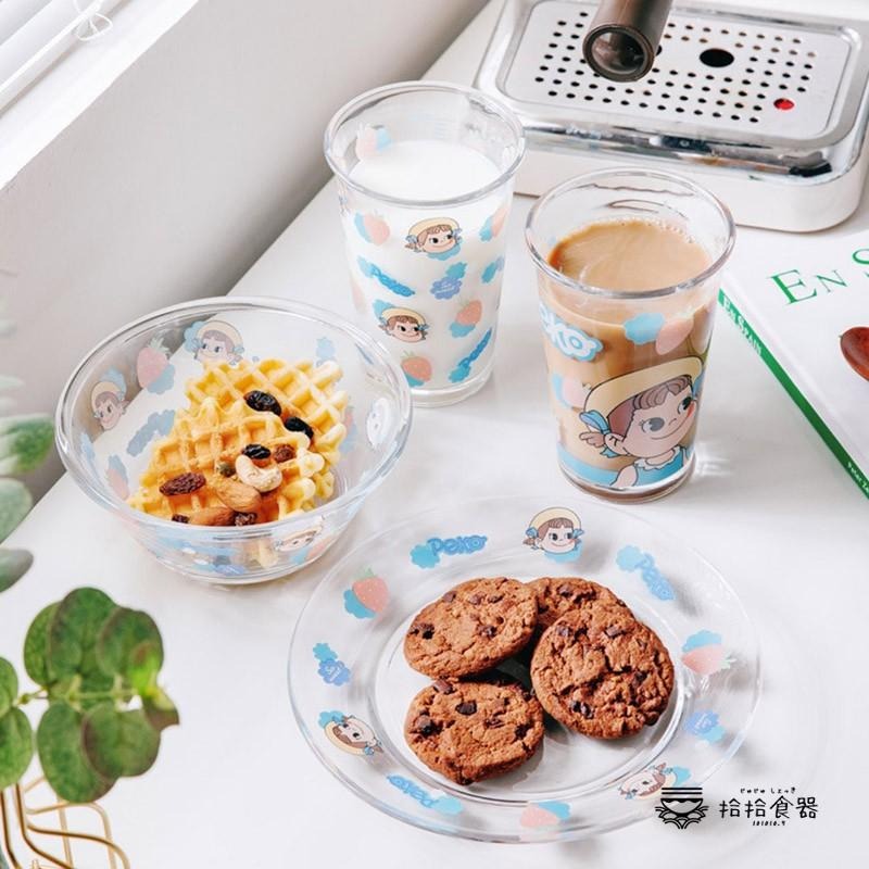 拾拾食器｜ペコちゃん草莓玻璃餐具◆餐盤 玻璃杯 玻璃盤 蛋糕盤 沙拉碗 燕麥碗 情人節 禮物 日本 現貨+預購 台灣-細節圖2