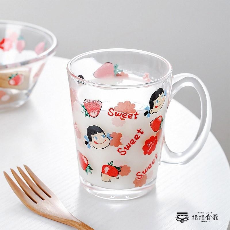 拾拾食器｜ペコちゃん草莓玻璃餐具◆餐盤 玻璃杯 玻璃盤 蛋糕盤 沙拉碗 燕麥碗 情人節 禮物 日本 現貨+預購 台灣-細節圖4