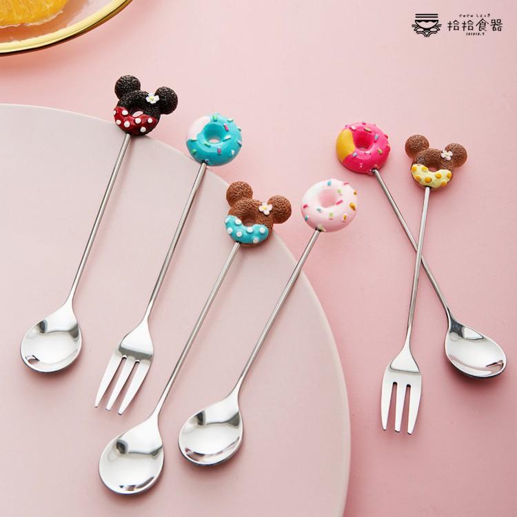 拾拾食器｜日式卡通甜甜圈叉匙◆304不鏽鋼 不鏽鋼叉 不鏽鋼匙 湯匙 小叉子 小湯匙 水果叉 日本 現貨+預購 台灣-細節圖2