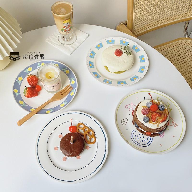 拾拾食器｜韓國手繪塗鴉盤◆陶瓷盤 餐盤 8吋 蛋糕盤 甜點盤 水果盤 花朵 櫻桃 現貨+預購 台灣-細節圖3